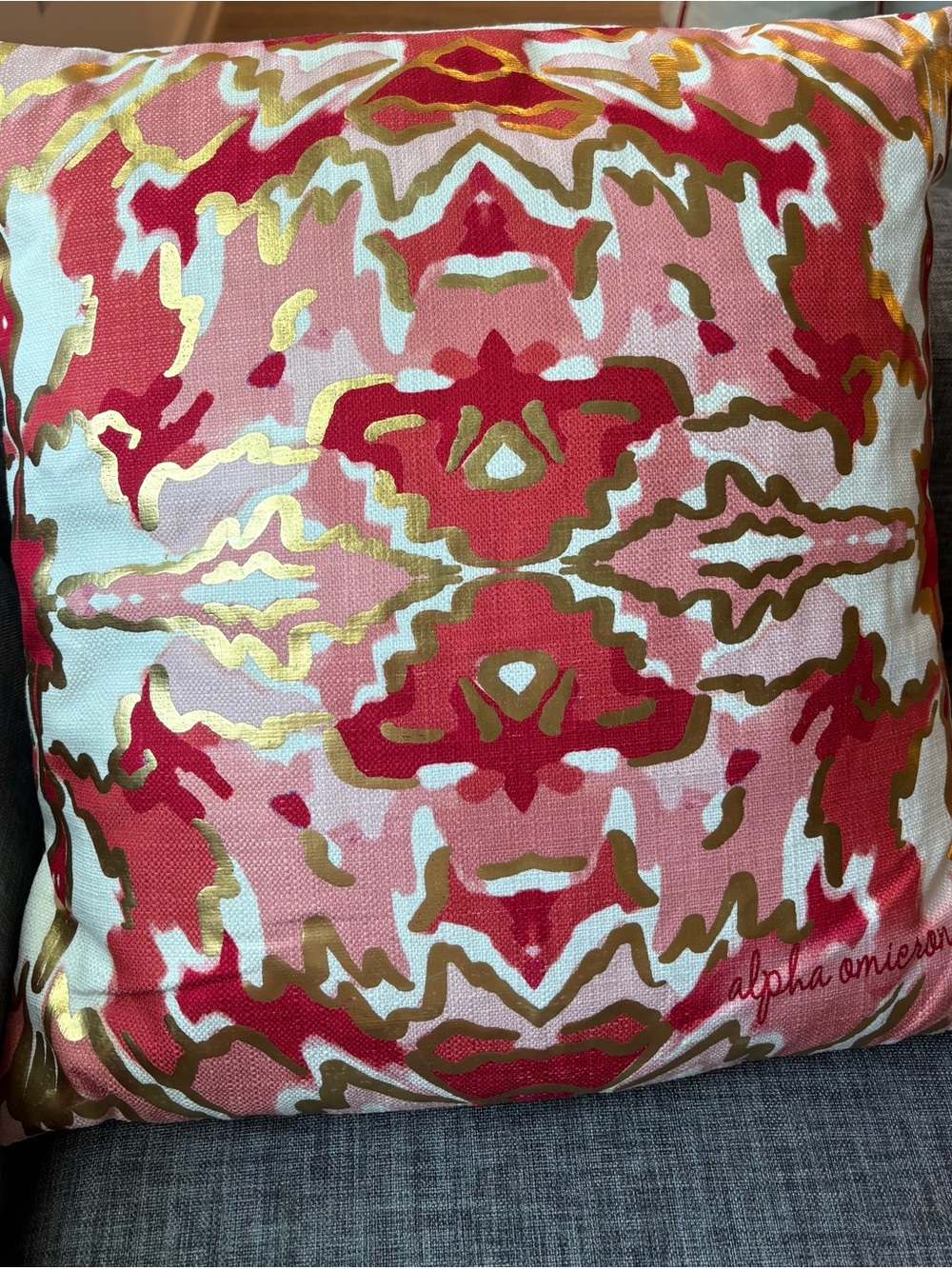 Pink & Gold Alpha Omicron Pi Decorative Throw Pillow